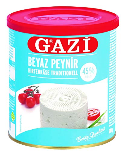 Gazi Hirtenkäse traditionelle Art - 2x 500gramm - Kuhkäse Käse Beyaz Peynir Cow Cheese in Salzlake Metalldose 45% Fett i. Tr. aus 100% Kuhmilch mild mikrobielles Lab vegetarisch glutenfrei Halal von Gazi