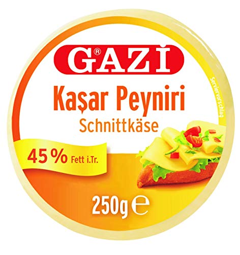 Gazi Kashkaval Schnittkäse - 10x 250gramm - Kasar Peyniri Kashkavalkäse Kaschkawal Hartkäse Käse Kuhmilch 45% Fett i.Tr. als Pizzabelag zum Überbacken von Aufläufen vegetarisch glutenfrei Halal von Gazi