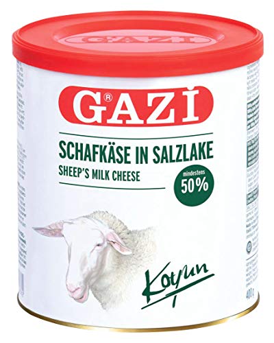 Gazi Schafkäse in Salzlake - 10x 400gramm - Schafskäse Schaf Käse Koyun peyniri in Metalldose 50% Fett i.Tr. aus 100% Schafmilch mikrobielles Lab vegetarisch glutenfrei zu Börek zu Salat von Gazi