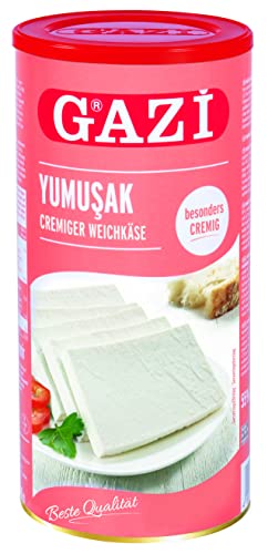 Gazi Yumusak Cremiger Weichkäse - 12x 800g Metalldose - Hirtenkäse Kuhkäse Käse Süzme Beyaz Peynir Cow Cheese 55% Fett i. Tr. 100% Kuhmilch mild mikrobielles Lab vegetarisch glutenfrei Halal von Gazi