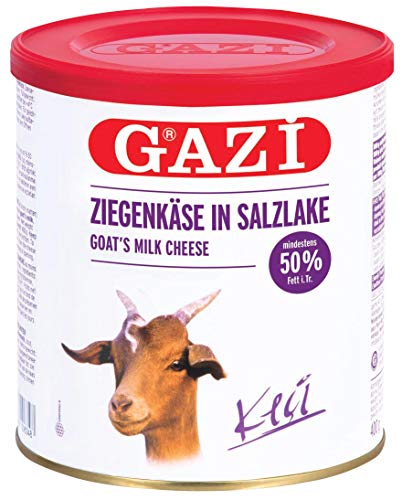 Gazi Ziegenkäse in Salzlake - 10x 400g Metalldose - Ziege Ziegen Käse Keci peyniri 50% Fett i.Tr. aus 100% Ziegenmilch, mild, mikrobielles Lab, vegetarisch, glutenfrei, zu Börek, zu Salat von Gazi