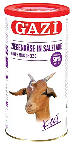 Gazi Ziegenkäse in Salzlake - 10x 800g Metalldose - Ziege Ziegen Käse Keci peyniri Goat Cheese 50% Fett i.Tr. aus 100% Ziegenmilch, mild, Salzlake, mikrobielles Lab, vegetarisch, Halal, glutenfrei von Gazi