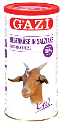 Gazi Ziegenkäse in Salzlake - 10x 800gramm Metalldose - Ziege Ziegen Käse Keci peyniri Goat Cheese 50% Fett i.Tr. 100% Ziegenmilch mild Salzlake mikrobielles Lab vegetarisch Halal glutenfrei von Gazi