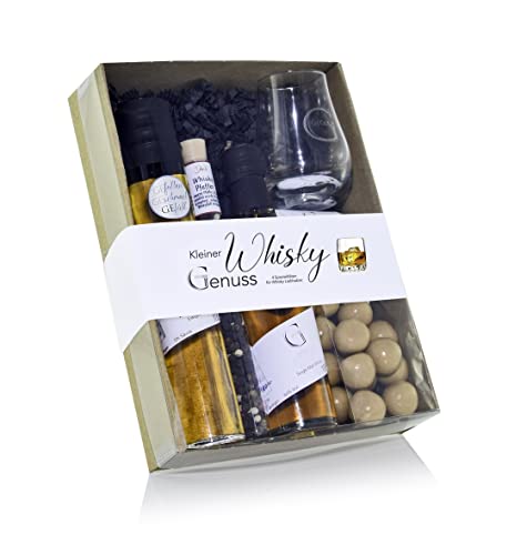 Ein Geschenk-Set für Männer und Whisky-Liebhaber: KLEINER WHISKY GENUSS von Genial Genießen, eine Kollektion aus fünf besonderen Whisky Produkten inkl. Nosing Glas - Geschenk für Geburtstag, Vatertag von GeGeGe