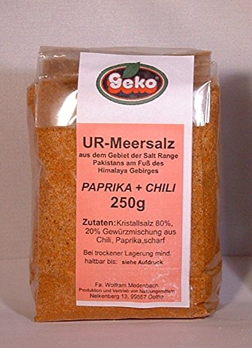 "GEKO" Salz-/Salzmischungen mit Himalayasalz aus der Salt Range Pakistan, im Nachfüllbeutel - OVP 0 (Himalayasalz aus der Salt Range Pakistan mit PAPRIKA + CHILI 250g) von Geko