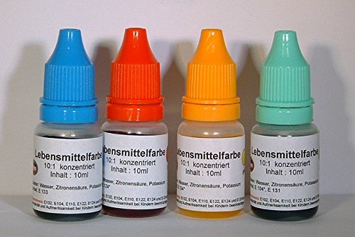 Lebensmittelfarbe, flüssig (blau, rot, gelb, grün) SET 4 x 10ml von Geko