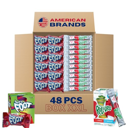 AmericanBrands Fruit Roll-Ups 24pcs & Fruit by the Foot 24pcs BOX XLL – Fruchtige Roll-Ups, Gesunde Süßigkeiten, Natürliche Snacks, Vegane Fruchtgummis – Buntes Obstgummi für Kinder von Generic