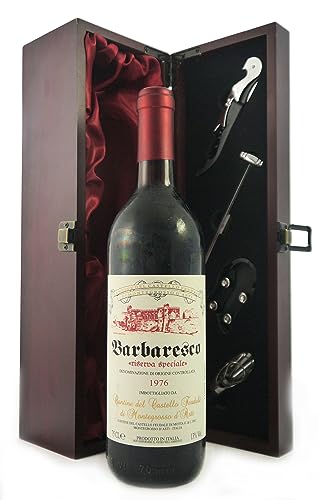 Barbaresco Riserva Speciale 1976 Cantina del Castello Feudale de Montegtrosso d'Asti (Red wine) in einer mit Seide ausgestatetten Geschenkbox, da zu 4 Weinaccessoires, 1 x 750ml von Generic