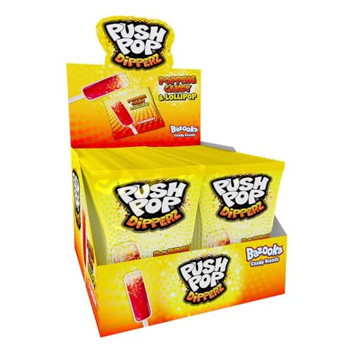 Bazooka Push Pop Dipperz Lollipops mit Popping Candy | Erdbeer Lutscher | Zitronengeschmack Popping Candy | Halal & Glutenfrei | langanhaltender Geschmack | Großpackung | – 48 Stück von Generic