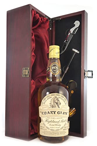 Crazy Glen 5 Year Old Highland Malt Scotch Whisky 1975 in einer mit Seide ausgestatetten Geschenkbox, da zu 4 Weinaccessoires, 1 x 700ml von Generic