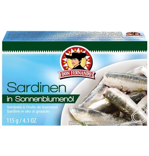 Don Fernando Sardinen in Sonnenblumenöl 115g Zarte Sardinen – Filets von Generic