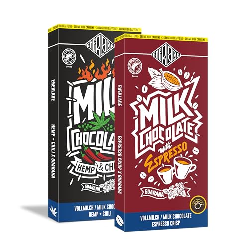 ENERLADE Vollmilch Bundle (10x 100 g) 5x Hanf & Chili + 5x Espresso- Guarana Schokolade - Koffein - Fair Trade - Energy - made in Germany von Generic