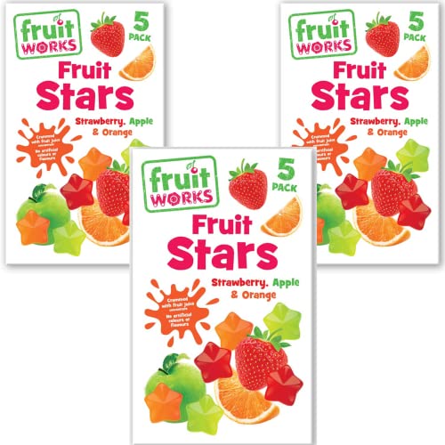 Fruit Works Fruit Stars Erdbeere, Apfel und Orange, 3 Stück, 90 g, fruchtiges Süßes und Kauen, veganfreundlich Fruit Works Fruit Stars Erdbeere, Apfel und Orange, 3 Stück, 90 g, fruchtiges Süßes und Kauen, veganfreundlich von Generic