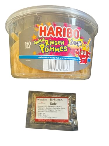 HARIBO Gelbe Riesen Pommes sauer 150 Stück / 1200g und Wendlers Kräutersalz 50g von Generic