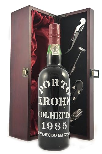 Krohn Colheita Vintage Port 1985 in einer mit Seide ausgestatetten Geschenkbox, da zu 4 Weinaccessoires, 1 x 750ml von Generic
