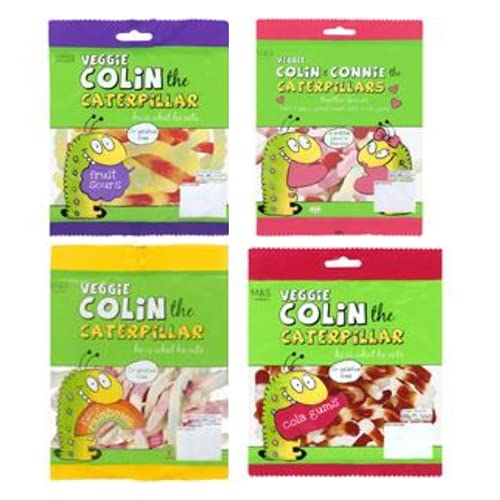 M&S Colin Caterpillar Variety Vegetarische Fruchtbonbons – 150 g/170 g Fruchtsauer (170 g), Colin & Penny Fruchtgummi (170 g), kohlige Regenbögen (150 g), Cola Gums (170 g), 4 Stück von Generic