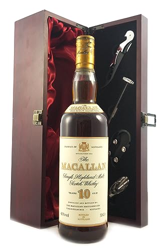 Macallan 10 Year Old Single Highland Malt Whisky 1990's Bottliing in einer mit Seide ausgestatetten Geschenkbox, da zu 4 Weinaccessoires, 1 x 750ml von Generic