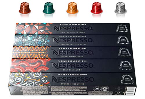 Nespresso World Explorations Pack: ENVIVO LUNGO, FORTISSIO LUNGO, LINIZIO LUNGO, SHANGHAI LUNGO, BUENOS AIRES LUNGO, 50 Kapseln von Generic