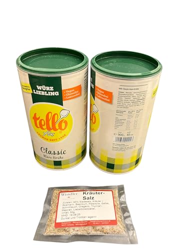 Tello fix Classic klare Brühe Doppelpack (2x900g = 1,8 kg) rein pflanzlich, vegan, lactosefrei und 50g Wendlers Kräutersalz von Generic