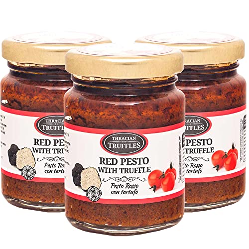 Tomatenpesto Rote Pesto Sauce mit schwarzem Trüffel, Chilischote, sonnengetrockneten Tomaten, Gourmet Pesto mit Trüffel, traditioneller italienischer Geschmack in einer cremigen Pasta Sauce (3 x 80 g) von Pesto