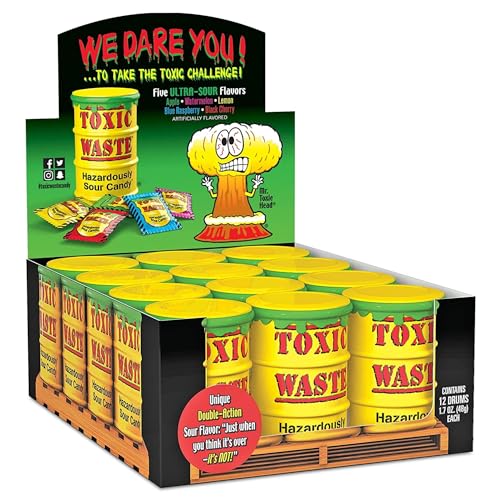 Toxic Waste Candy Yellow Drums 12er Pack 42g pro Dose - Apple, Watermelon, Lemon, BlueRaspberry, Black Cherry Original aus USA von Generic