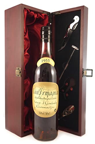 Veuve J Goudoulin Vieil Vintage Armagnac 1955 (70cl) in einer mit Seide ausgestatetten Geschenkbox, da zu 4 Weinaccessoires, 1 x 700ml von Generic