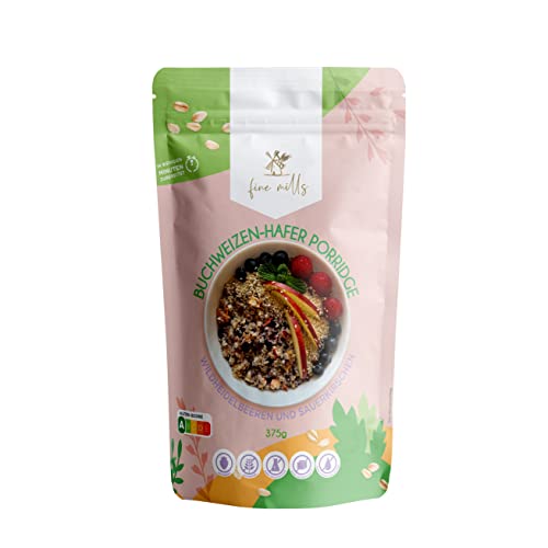 fine mills Buchweizen-Hafer Porridge, Wildheidelbeer-Sauerkirsche, 375g, glutenfrei, ohne Zuckerzusatz fine mills Buchweizen-Hafer Porridge, Wildheidelbeer-Sauerkirsche, 375g, glutenfrei, ohne Zuckerzusatz von Generic
