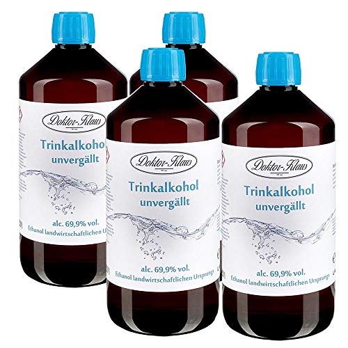 4 x 700ml Primasprit/Trinkalkohol/Weingeist/Ethanol 69.9% Vol. Alc. in brauner PET Flasche mit OV von Doktor Klaus 4 x 700ml Primasprit/Trinkalkohol/Weingeist/Ethanol 69.9% Vol. Alc. in brauner PET Flasche mit OV von Doktor Klaus von Tassorm