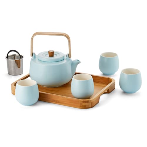 ChaCult | Beppo Teeservice | Teeservice aus Porzellan und Holz | Teekanne mit Holzgriff, 4 Tassen, Holztablett | Teeservice im japanischen Stil von Generico