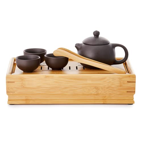 ChaCult | Zhong Teeservice | Chinesisches Teeservice aus Porzellan und Holz | Handgefertigtes chinesisches Teeservice Teeservice 1 Teekanne + 3 Tassen | Kung-Fu-Tee-Set von Generico