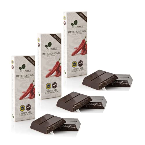 Ciokarrua | Modica Schoko-Chili IGP | Modica rohe verarbeitete Schokolade | Laktosefreier Schokoriegel | Schokolade 3 Riegel - 300 Gramm von Generico