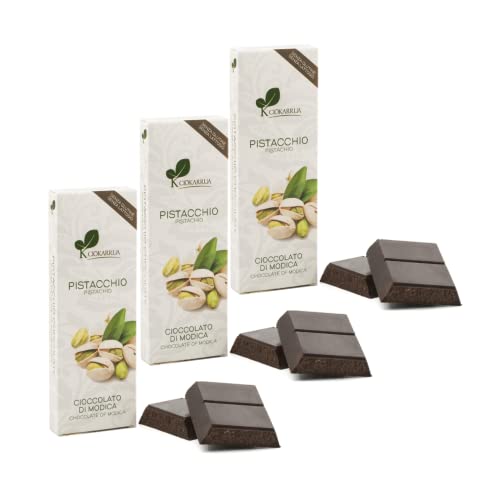 Ciokarrua | Modica Schokolade Pistazien | Modica Rohverarbeitete Schokolade IGP | Laktosefreier Schokoriegel | Schokoriegel - 3 x 100 Gr von Generico