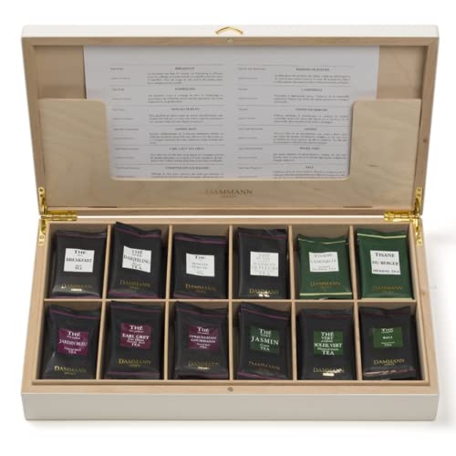 Dammann-Brüder | Holzkiste für Tee & Kräutertee | Geschenkbox Tee & Kräuter 12 Geschmacksrichtungen | Verschiedene Tees 72 Beutel - 136,8 Gr | Tee-Geschenkbox von Generico