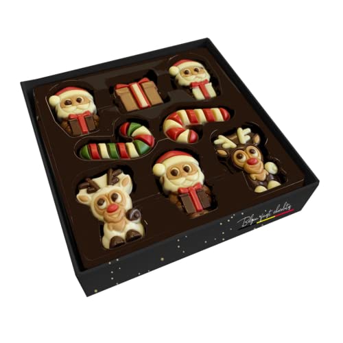 Delice 8 Weihnachtsfiguren sortierte Themen | Geschenkbox mit dunkler, weißer und Milchschokolade | Pralinenschachteln - 135 Gr von Generico