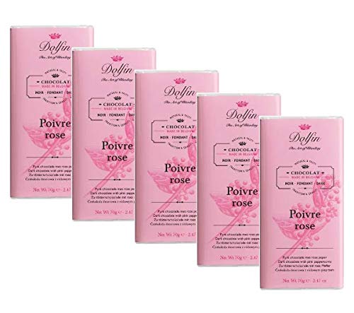 Delphin | 60% Dunkelschwarzer Riegel | Schokolade mit rosa Pfeffer | Belgischer Schokoriegel 5 x 70 Gramm von Generico