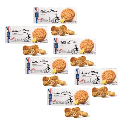 Filet Bleu | 6 Schachteln mit Zitronenflocken-Keksen | Zitronen-Mandel-Shortbread-Kekse | Verpackte französische Sablé-Kekse - 900 Gramm. | 54 Spritzgebäck mit Zitrone und Mandeln von Generico
