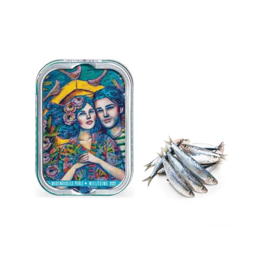 La Perle des Dieux® | Ausgewählte frische Sardinen in Olivenöl zubereitet | Gourmet-Sardinen - Netto 115 Gr | Dose Vintage Mademoiselle Pearls von Generico