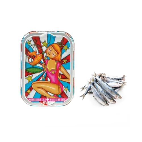 La Perle des Dieux® | Ausgewählte frische Sardinen in Olivenöl zubereitet | Gourmet-Sardinen - Netto 115 Gr | Vintage Dose Mademoiselle Lulu von Generico