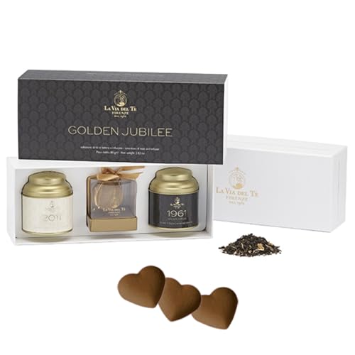La Via del Tea Firenze – Geschenkbox Golden Jubilee in schwarzer Box – enthält 2 Dosen Tee Schwarz und Grün à 40 g und 1 goldenes Teesieb von Generico