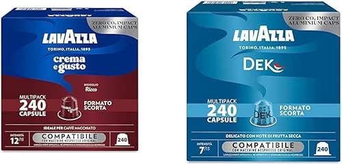 Lavazza Crema e Gusto Ricco, 240 Aluminium-Kapseln, kompatibel mit Original & Espresso Dek-Maschinen, 240 Kaffeekapseln aus Aluminium, kompatibel mit Nespresso-Maschinen, 8 Stück von Generico