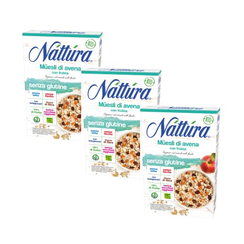 Nattura | Bio-Hafer- und Fruchtmüsli glutenfrei mit Beta-Glucanen und Proteinen | Keine Milch, keine Hefe, kein Zuckerzusatz, kein Palmöl | Veganes OK Müsli - 3 x 300 Gr von Generico