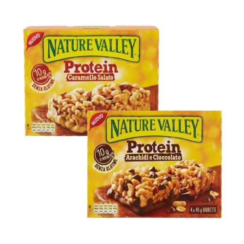 Nature Valley® | Weiche Proteinriegel | Erdnüsse, Mandeln, gesalzenes Karamell | Erdnüsse und Schokolade – 2 x 160 g (insgesamt 8 Riegel) | Trainingssnack von Generico
