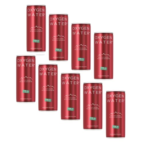 Oxygen Water® | 100 % kohlensäurehaltiges alkalisches Wasser in der Dose – 9 x 25 cl. | Sauerstoffreiches Quellwasser der Alpen von Generico