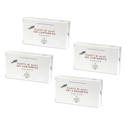 Selezione di Franco® | Filetti di Alici del Mar Cantabrico in Olio di Oliva | Acciughe del Mar Cantabrico Lavorate a Mano | Cuzziol® Acciughe Cantabrico - 4 Lattine (Netto 4 x 70 Gr) von Generico