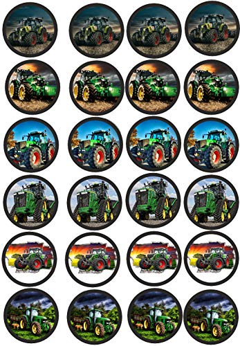 24 Muffinaufleger ca. 4,5 cm zum selbst ausscheiden, Cupcakes Muffinsbild Geburtstag Fondant Motiv: Trecker-Traktor Nr. 1 von Generisch