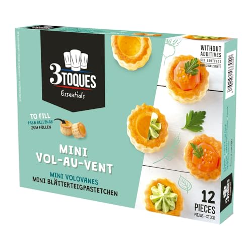 3 TOQUES Mini Vol-au-vents (Windbeutel) zum Füllen, 12 Stück, 66 g. von Generisch