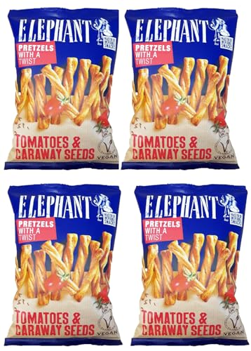 4 x 160g Elephant Tomatoe & Caraway Seeds Twisted Pretzles von Generisch