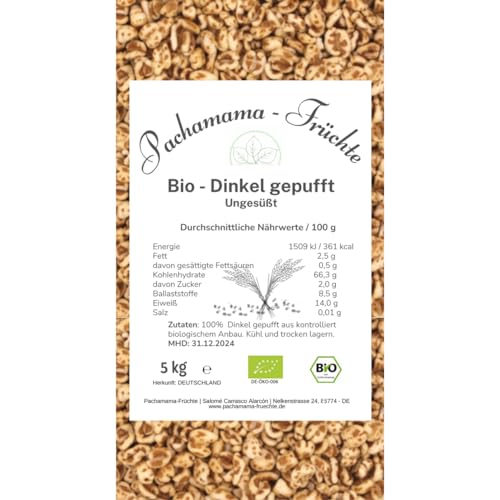 5 kg BIO Dinkel gepufft | Pops | Vollkorn | Ungesüßt | Naturbelassen von Generisch