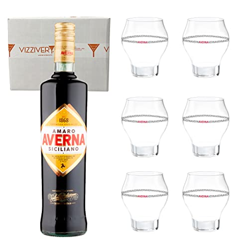 Amaro Averna Siciliano 29% Vol. 1000 ml - Mit 6 Original Averna Glasgläsern von Generisch
