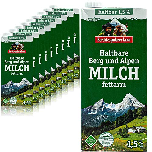 Berchtesgadener Land - 10er Pack H-Milch fettarm 1,5% in 1 Liter Packung - Haltbare Milch von Höfen aus der Berg- und Alpenregion (Bergbauernmilch) von Generisch